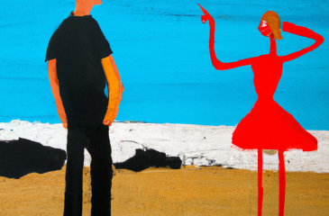 Dall·e 2023 03 24 10.29.25 Painting In Banksy Style Examplifying The Power Of Body Language. It Shows Two Persons Talking To Each Other On The Beach. One Of Them Is